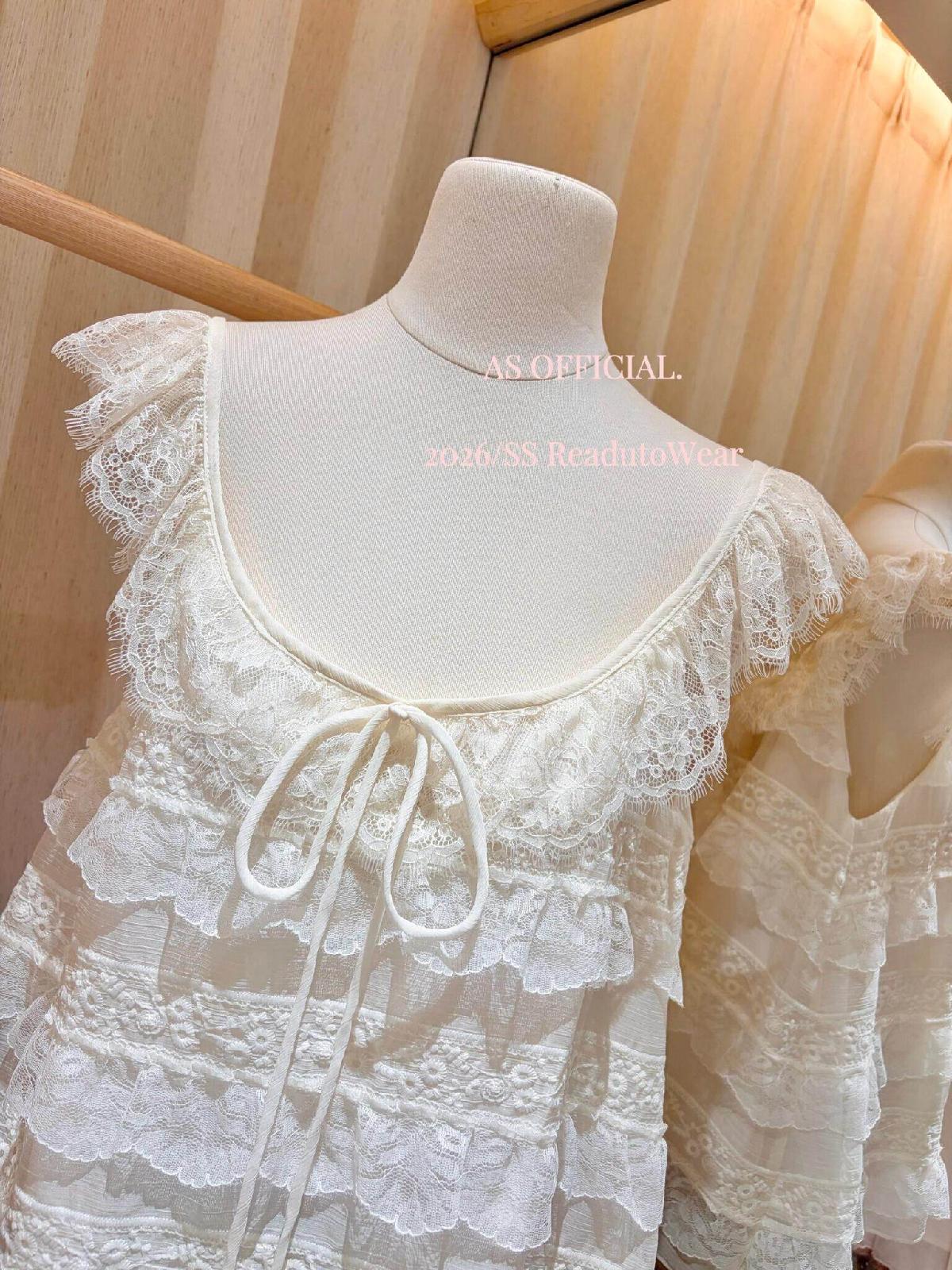 【L27010】韓系甜美純慾風🎀重工蕾絲多層荷葉邊綁帶無袖上衣260526