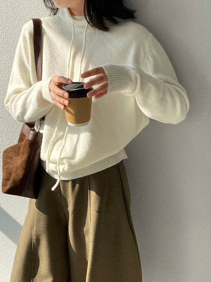 【cimz1374】實拍極簡淨色高領抽繩針織毛衣251120