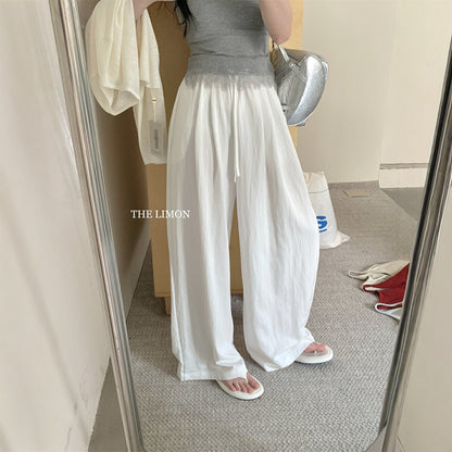 【L8501】實拍檸檬簡約舒適抽繩闊腿褲250414