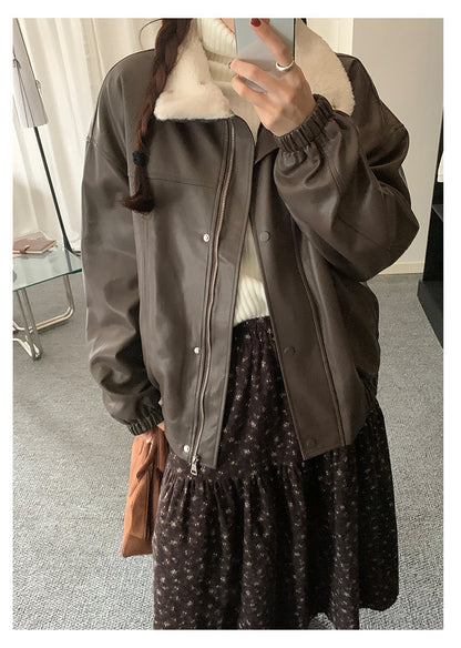 【H5485】實拍高級感毛領PU皮衣夾棉加厚外套251109