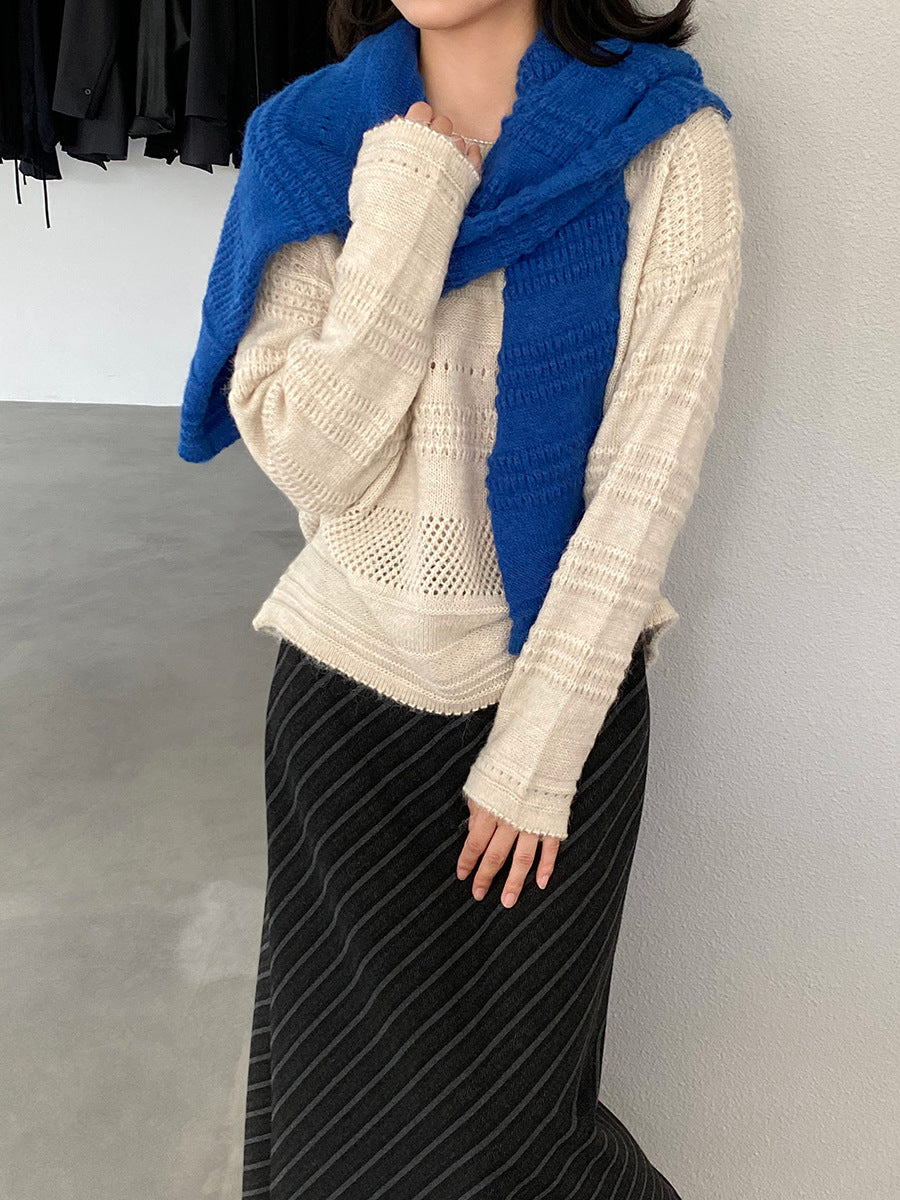 【cim1293】實拍氣質鏤空提花寬鬆慵懶針織衫(15羊毛)251030