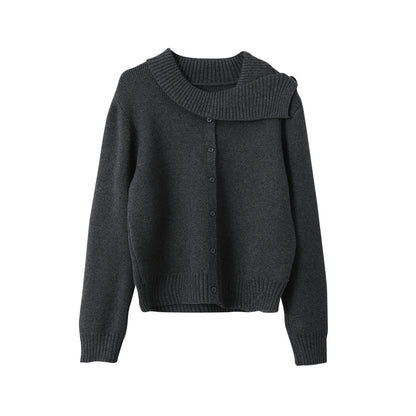 【LD11002】實拍秋冬法式設計感斜領針織毛衣外套251110