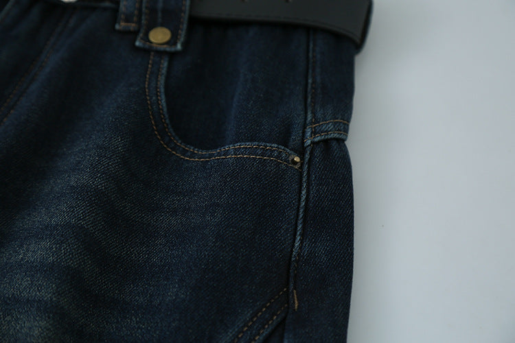 【LD11023】實拍S~XL顯瘦加絨加厚高腰寬鬆彎刀牛仔褲＋腰帶251124