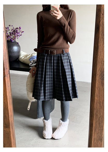 【H5502】實拍學院復古磨毛格子百褶A字裙251118