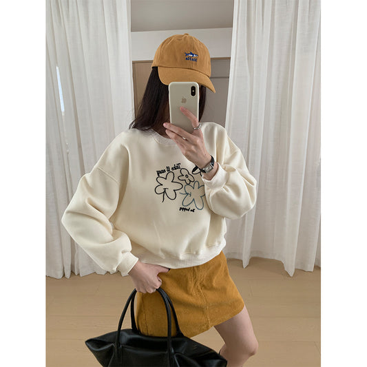 【H563】實拍秋冬刺繡花朵長袖衛衣251021