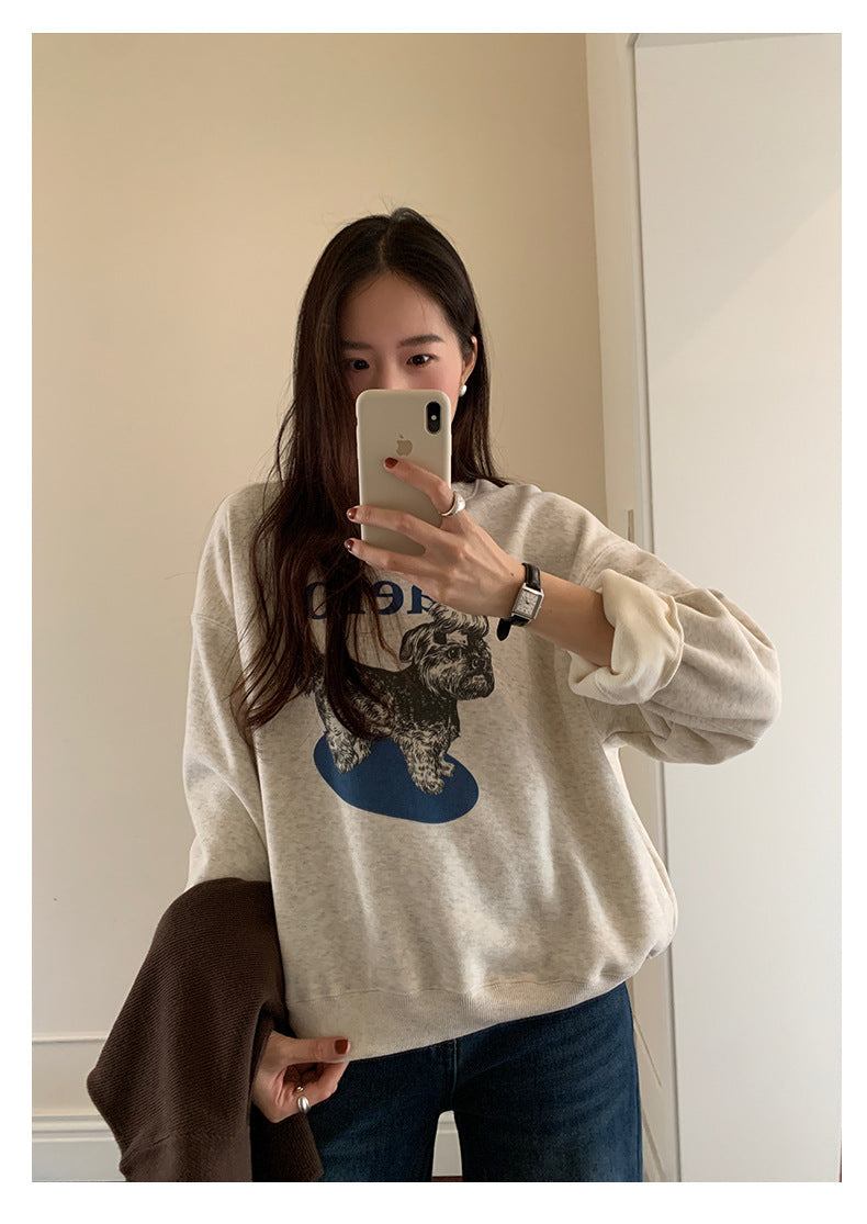 【H5496】實拍韓系小狗印花加絨厚棉衛衣251118