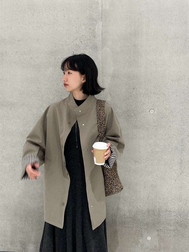 【cim1228】實拍韓國高級天絲棉雙面可穿黑白格風衣外套251030