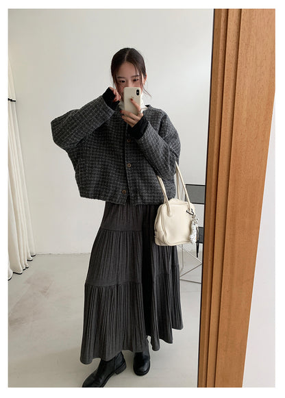 【H5476】實拍秋冬質感簡約細摺鬆緊腰a字傘裙251109