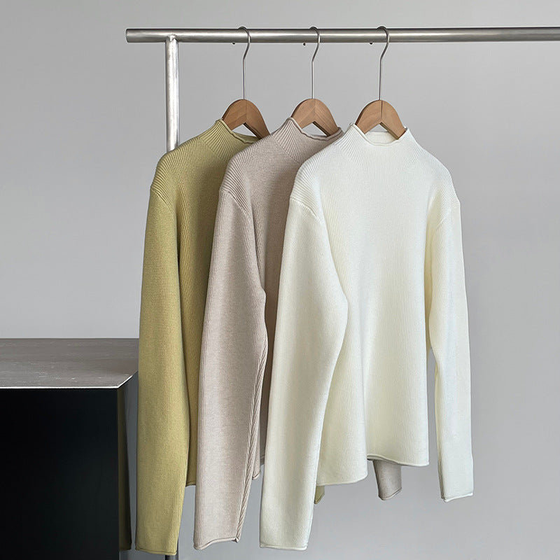 【cimYL713】實拍加厚捲邊半高領保暖針織衫251201