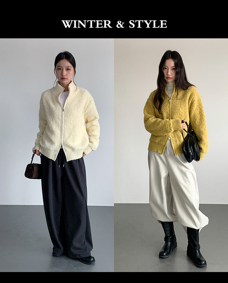【LD11015】實拍雙頭拉鍊毛絨半高領加厚針織毛衣外套251110