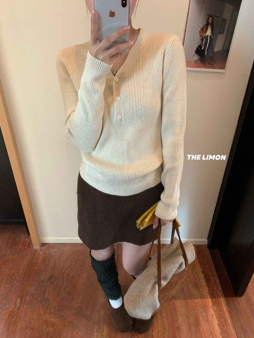 【L99909】檸檬秋冬超修身V領纽扣長袖針織衫251117