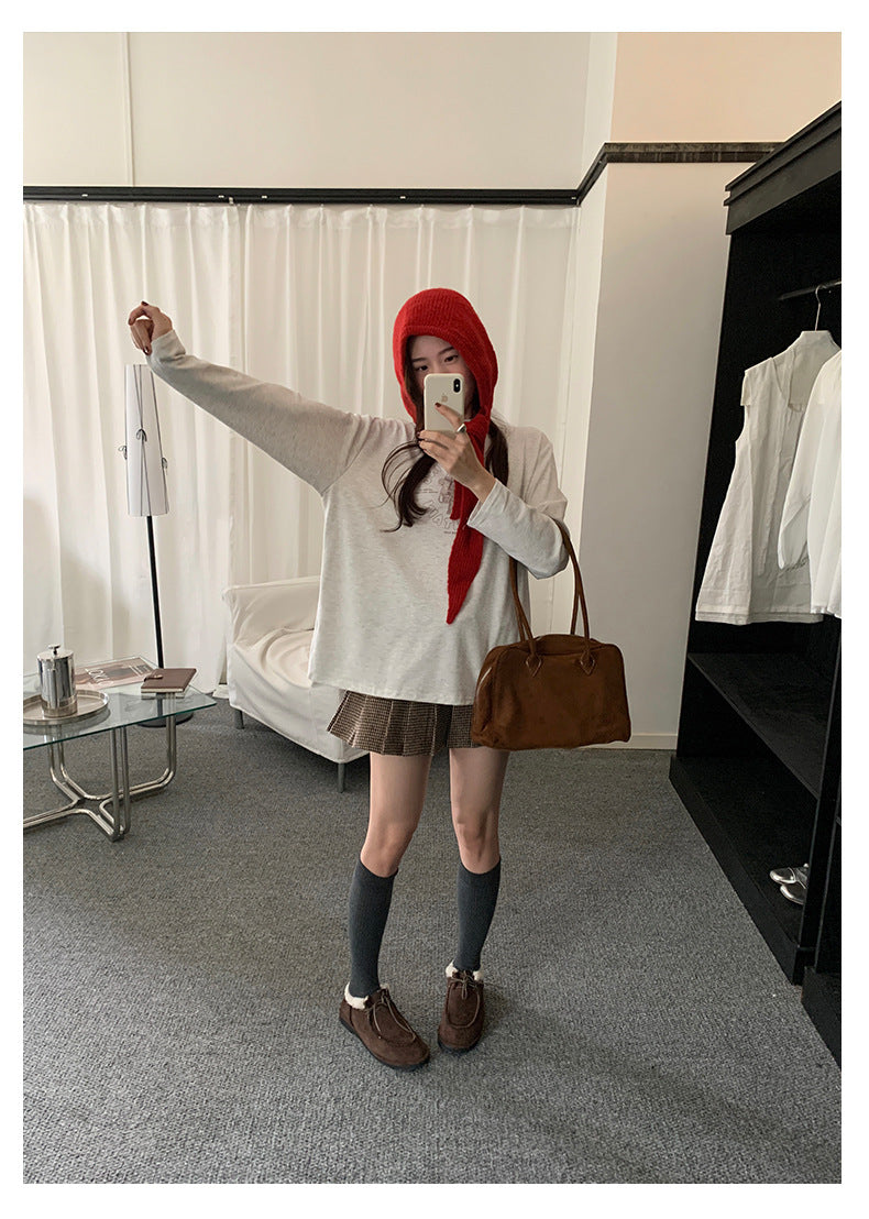 【H5486】實拍磨毛小熊印花長袖T恤251109