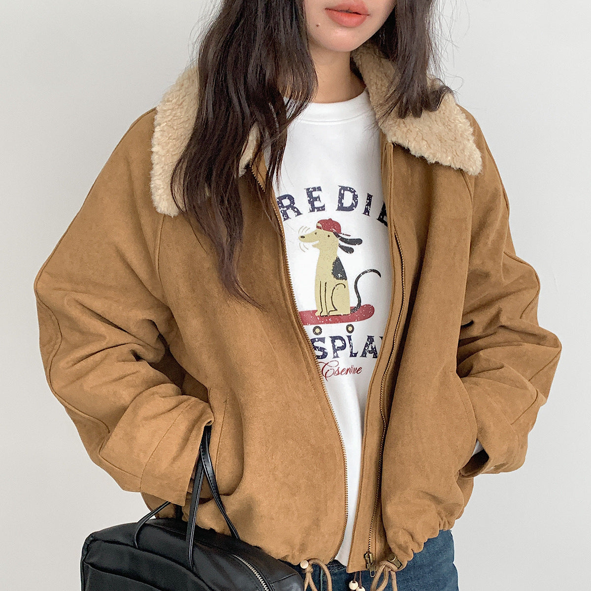 【LD3291】實拍韓國德絨小狗印花長袖T恤251103