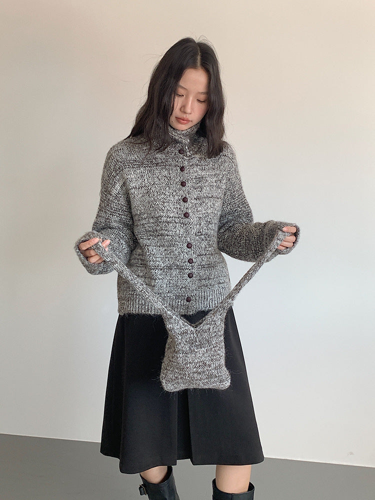 【LD3296】實拍輕奢復古寬翻領厚實針織外套＋針織包251103