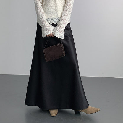 【LD3288】實拍秋冬高腰垂感抓絨厚款緞面魚尾裙251103