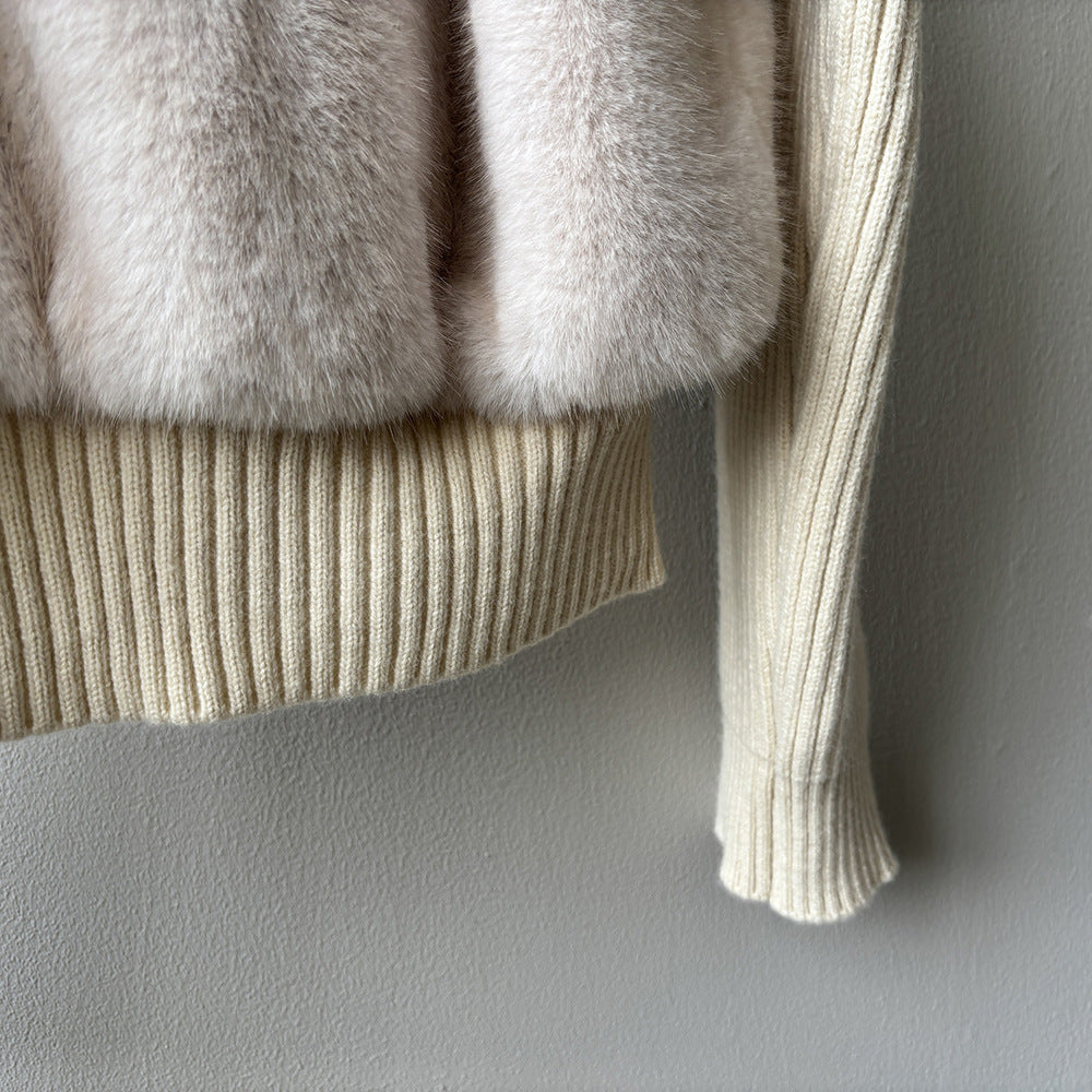 【YH8309】實拍高質感時髦仿皮草拼接針織假2件毛毛外套251113