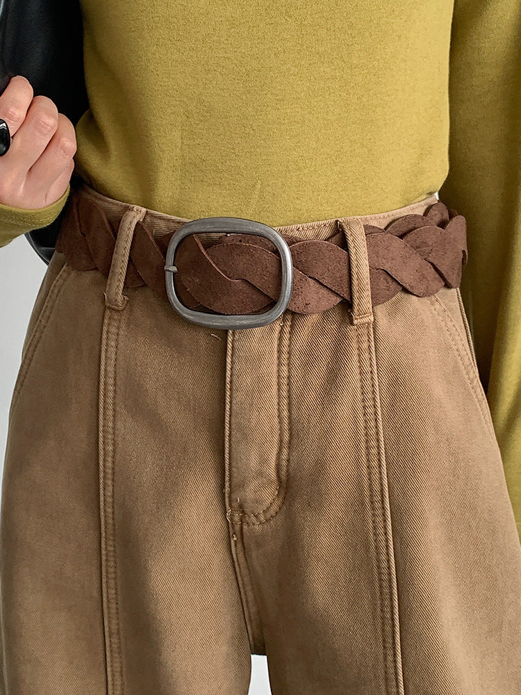 【LD11020】實拍S~XL加絨加厚復古水洗做舊彎刀闊腿牛仔褲251110