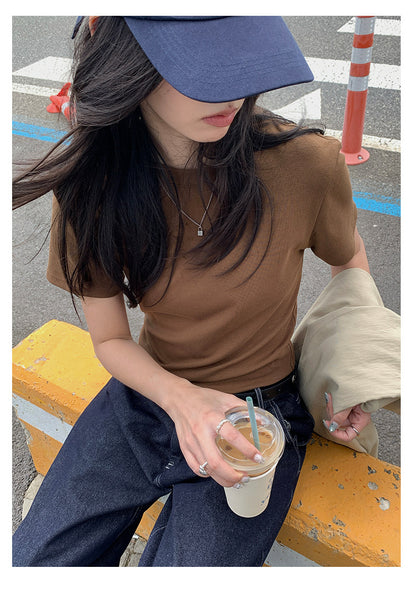 【H5388】實拍基礎7色磨毛圓領短袖T恤250902