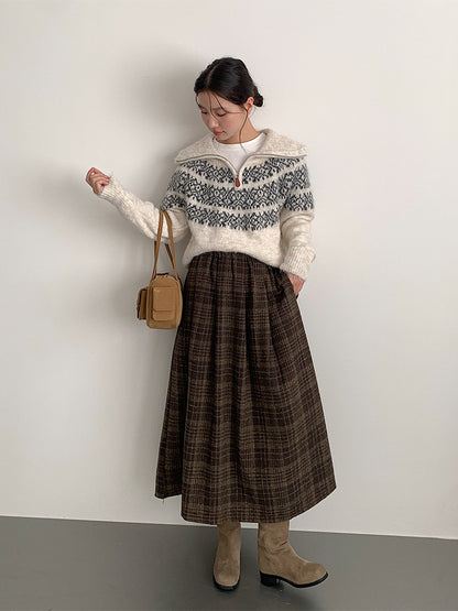 【LD11004】實拍兔絨毛混紡費爾島針織毛衣半拉鏈大翻領251110