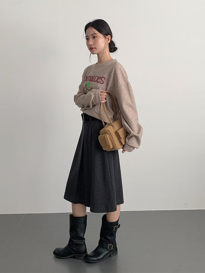 【LD3300】實拍S~XL韓版高腰顯瘦毛呢A字裙＋腰帶251103