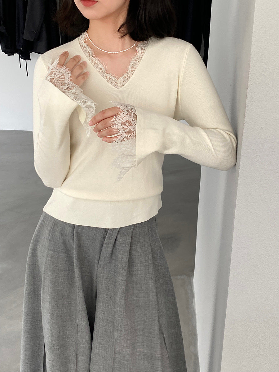 【cimz8833】實拍精緻蕾絲長袖針織衫251120