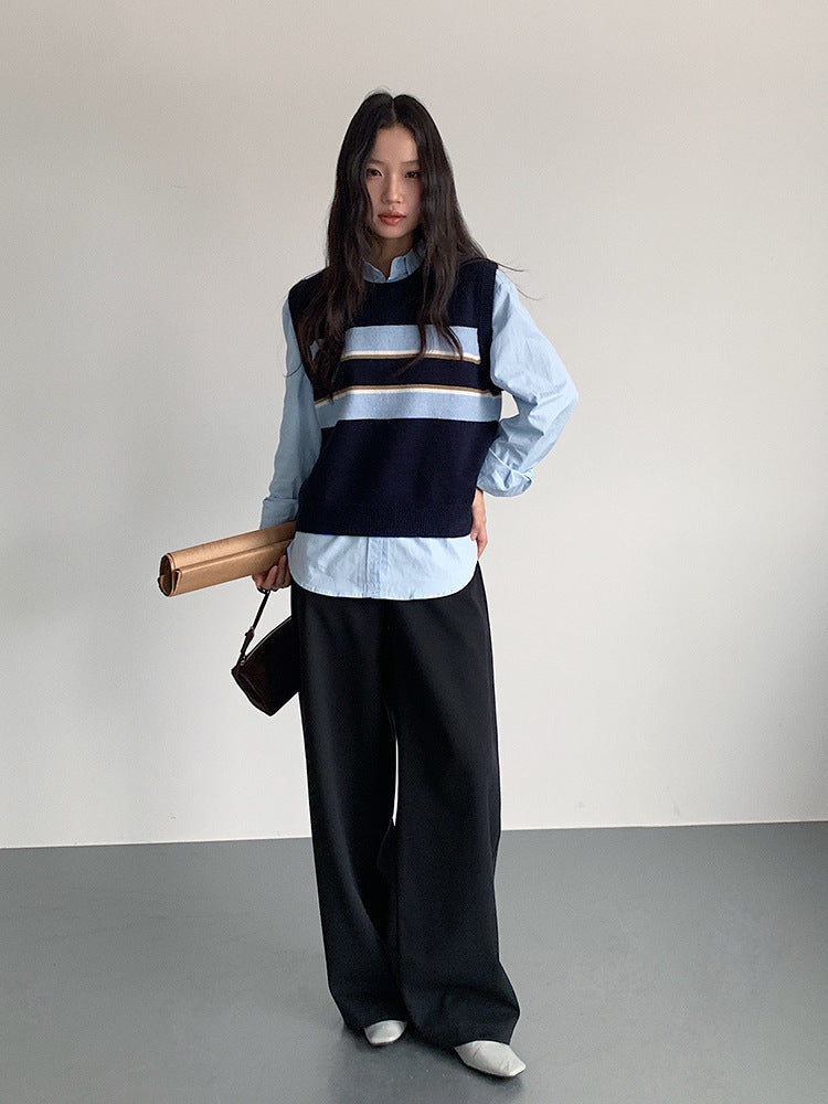 【LD11014】實拍學院感條紋圓領針織毛衣251110