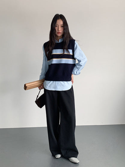 【LD11014】實拍學院感條紋圓領針織毛衣251110