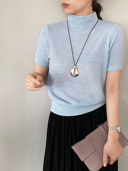 【cimz0663】實拍四季隨意搭☁️韓系半高領顯瘦短袖針織T恤/上衣260409