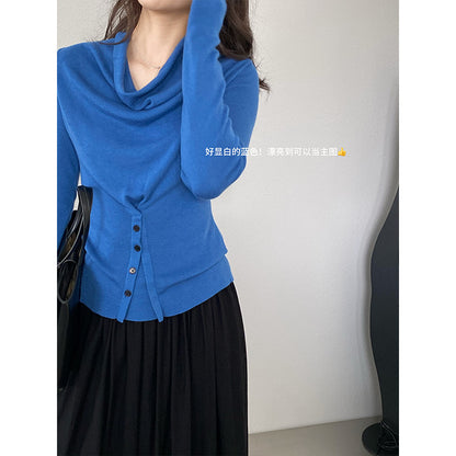 【cimzM946】氣質慵懶超顯白✨設計感垂墜領一字肩露肩顯瘦針織上衣260319