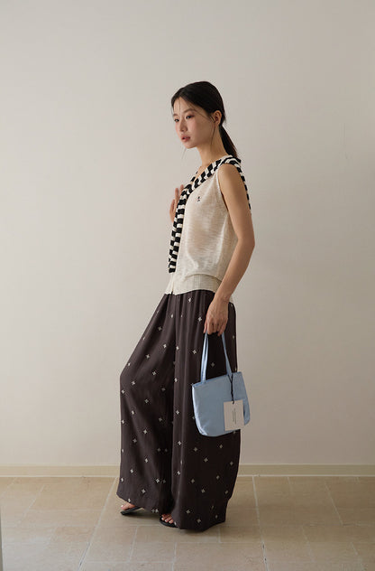 【L3072】實拍夏天韓國條紋披肩+刺繡針織背心250721