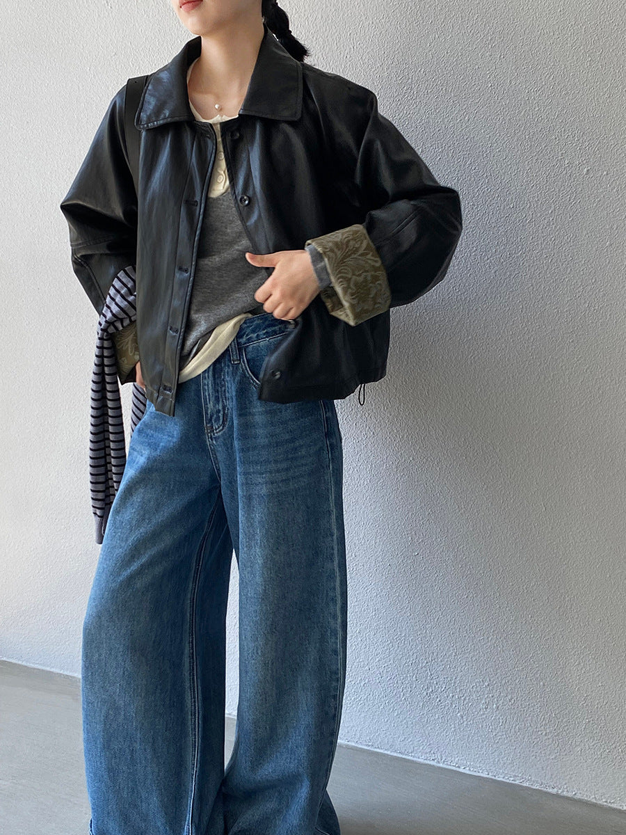 【cimz1667】實拍個性復古黑色工裝皮衣外套251120