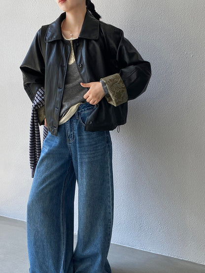 【cimz1667】實拍個性復古黑色工裝皮衣外套251120