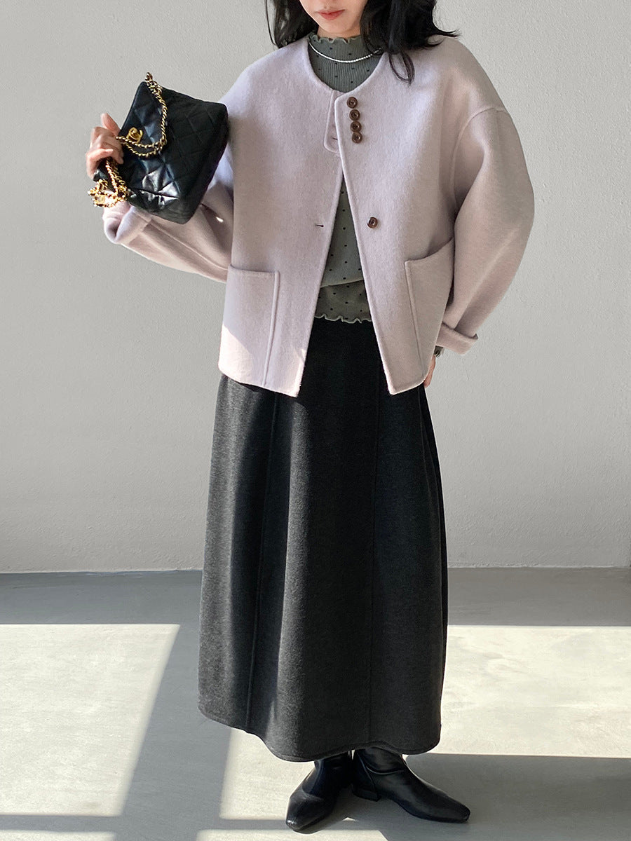 【cimz6392】實拍極簡內加絨加厚高腰毛呢長裙（羊毛3)251120