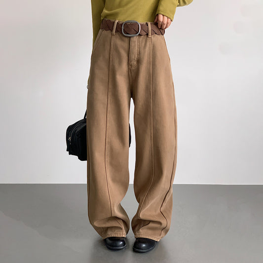 【LD11020】實拍S~XL加絨加厚復古水洗做舊彎刀闊腿牛仔褲251110