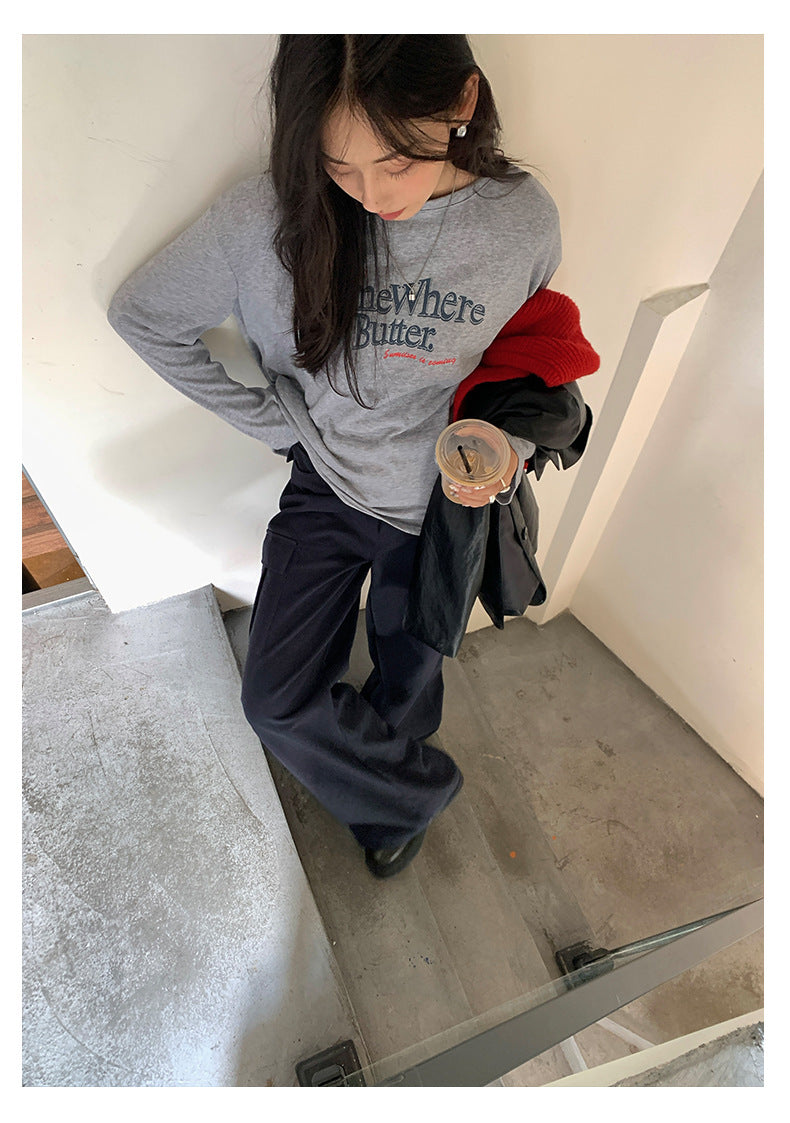 【H5389】實拍簡約休閒韓系長袖T恤250902