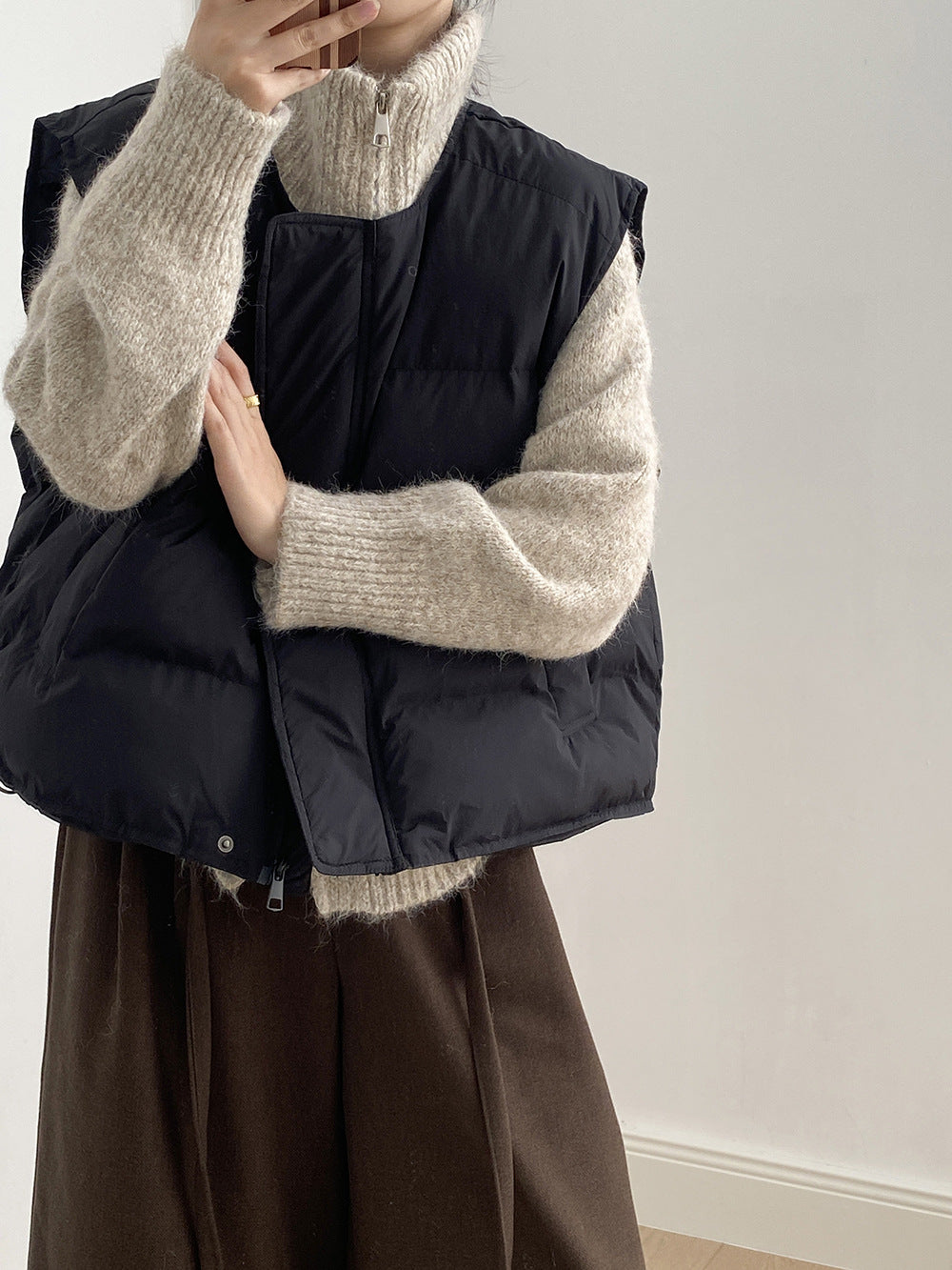 【Y82635】實拍秋冬簡約圓領棉背心251106