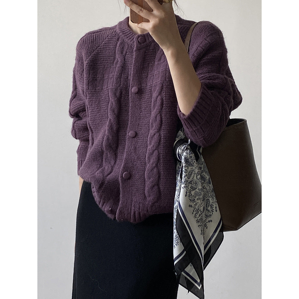 【YP2556】實拍微甜圓領包扣麻花針織外套251023