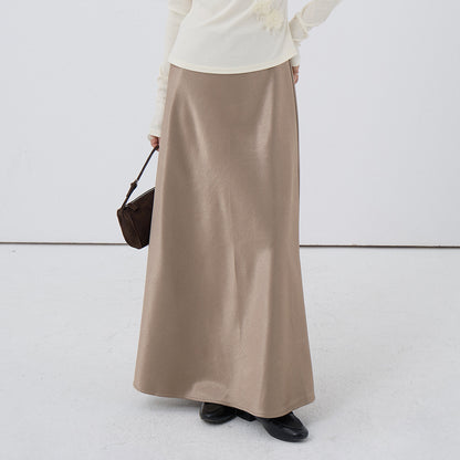 【LD3288】實拍秋冬高腰垂感抓絨厚款緞面魚尾裙251103