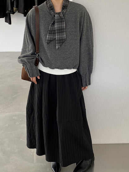 【cim1708】實拍秋冬法式寂靜高腰加厚微花苞A字裙251030