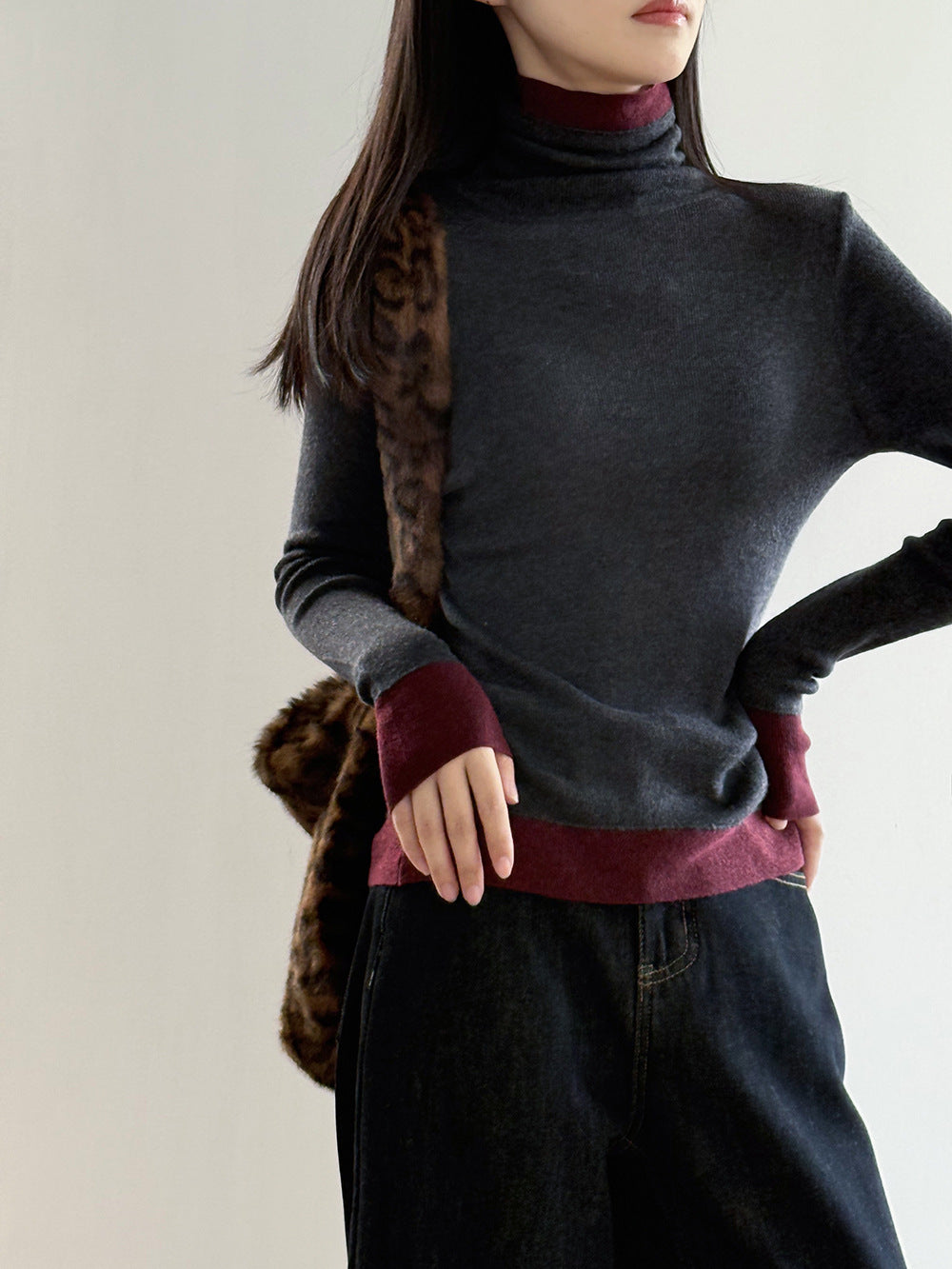 【Y352】實拍撞色高領針織衫（含羊毛10%)
251106