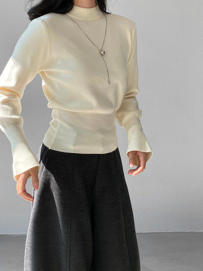 【cimz3012】實拍韓系氣質半高領喇叭袖收腰針織衫251201