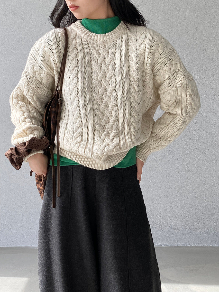 【cimz1398】實拍復古加厚保暖棒針麻花針織毛衣（棉羊毛17)251120