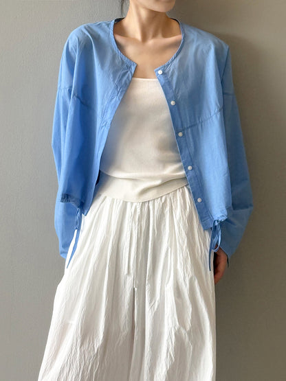 【YH9808】 實拍夏季韓系清新休閒｜錦棉圓領薄款短版防曬襯衫250424