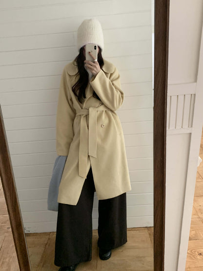 【H5479】實拍秋冬英倫翻領束腰雙面呢羊絨長外套251109