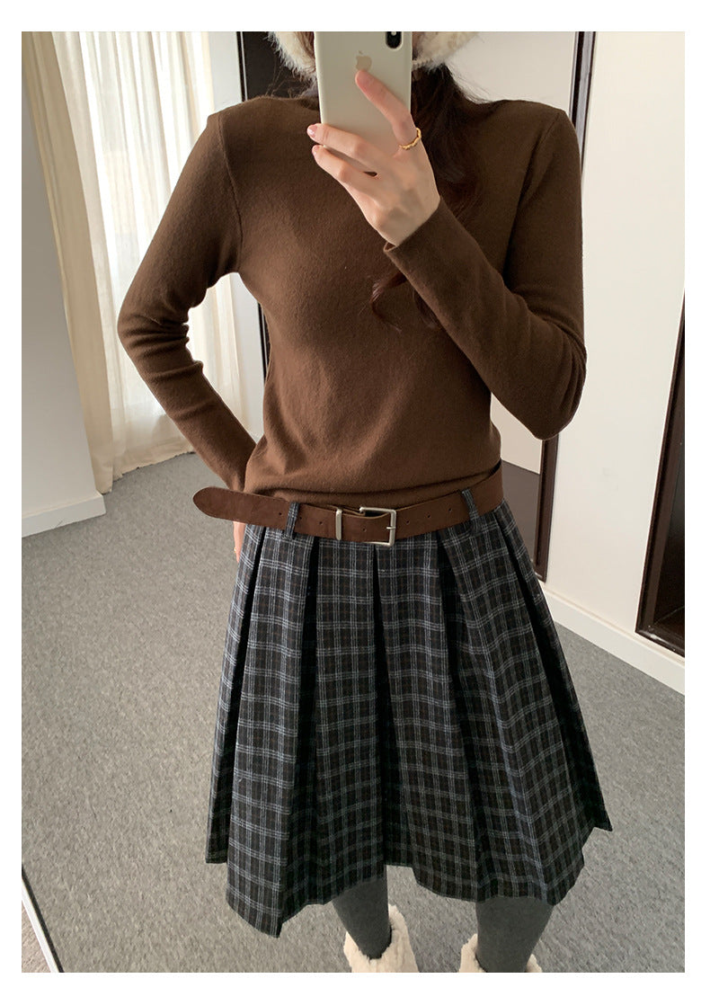 【H5502】實拍學院復古磨毛格子百褶A字裙251118
