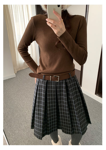 【H5502】實拍學院復古磨毛格子百褶A字裙251118