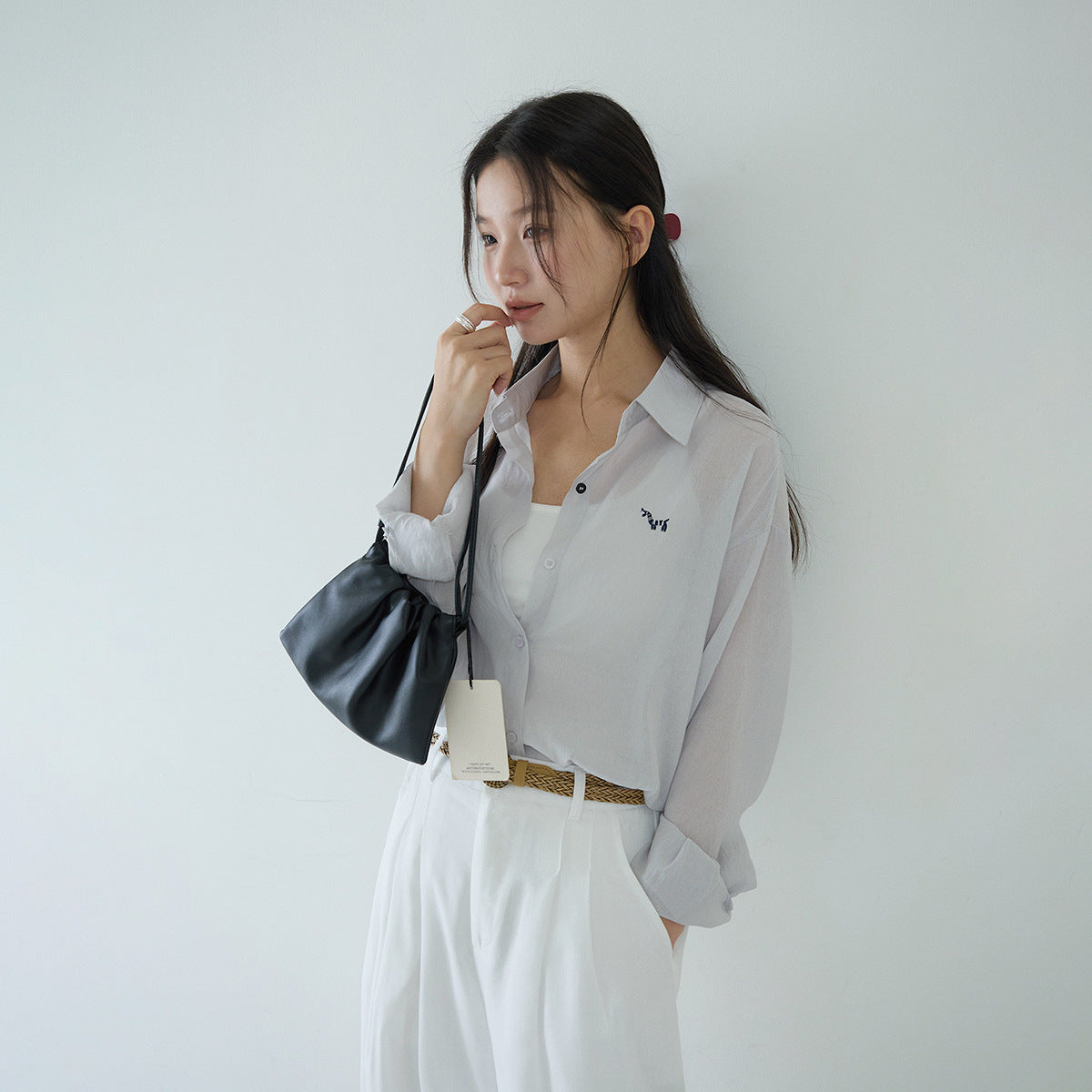 【LD11298】韓系慵懶鬆弛感☁️百搭小馬刺繡薄款純色長袖襯衫260519