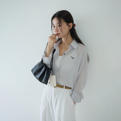【LD11298】韓系慵懶鬆弛感☁️百搭小馬刺繡薄款純色長袖襯衫260519