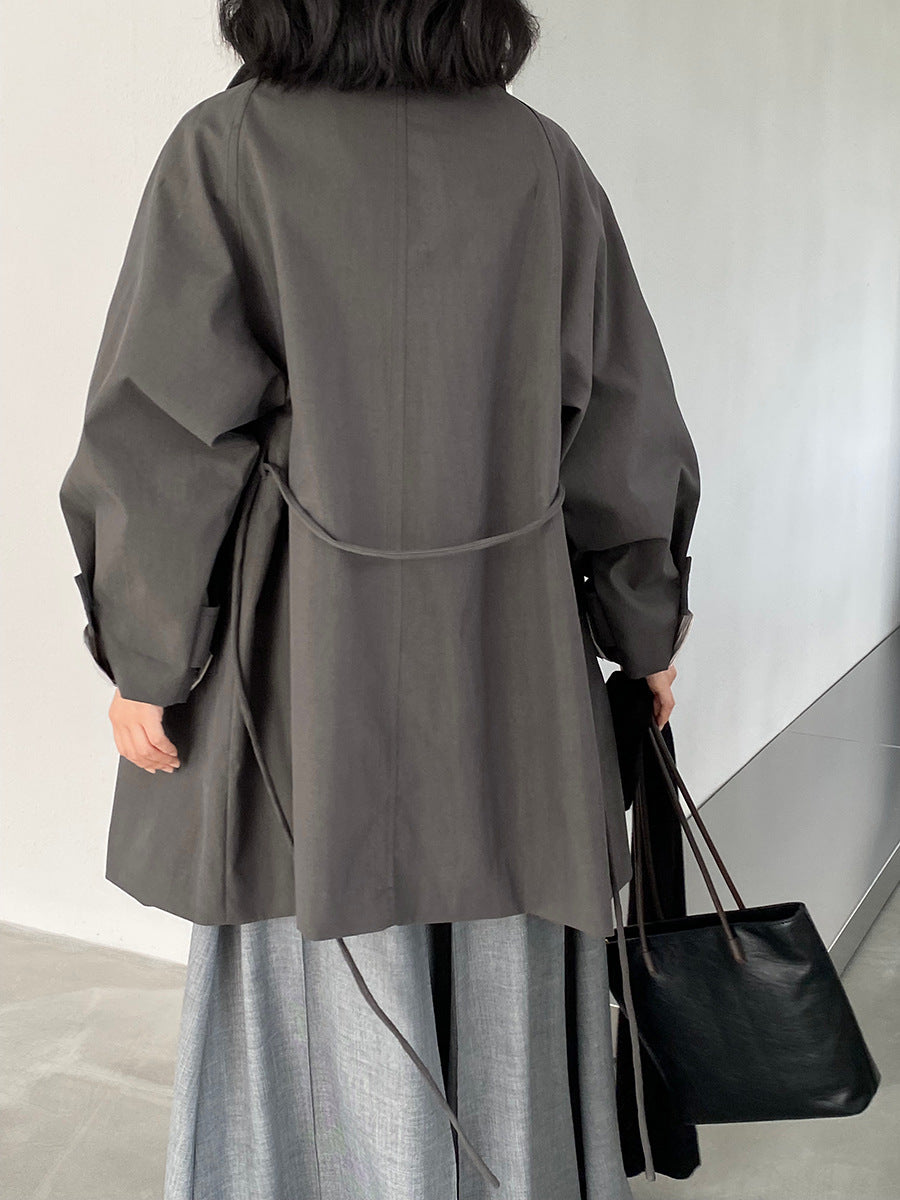 【cim1659】實拍秋冬復古英倫翻領風衣外套＋繫帶251030