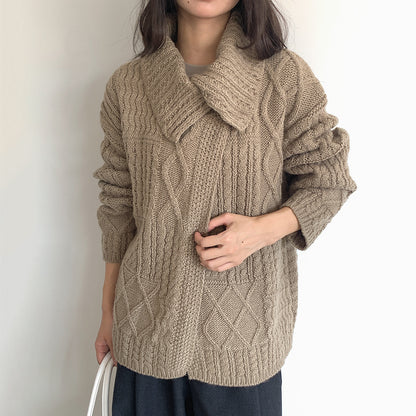 【LD3297】實拍復古立體厚實絞花大翻領毛衣外套251103